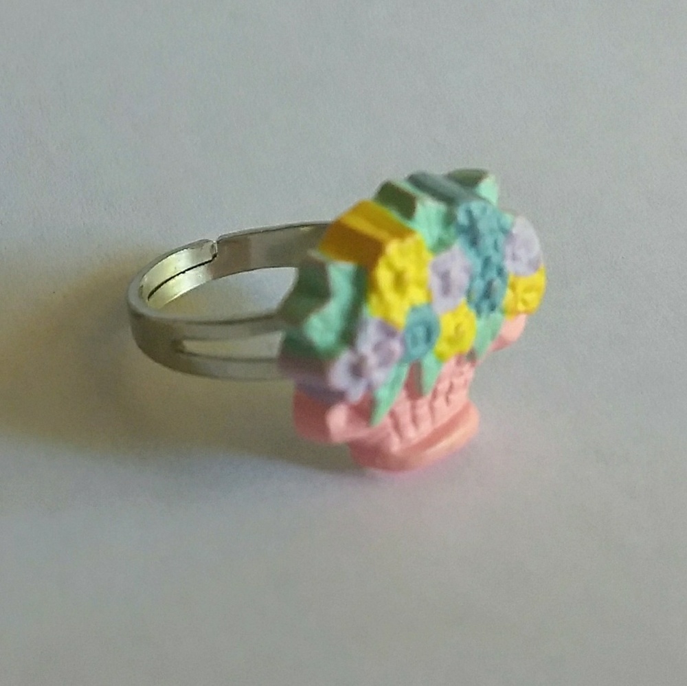 Handcrafted Little girl's adjustable flower basket ring
